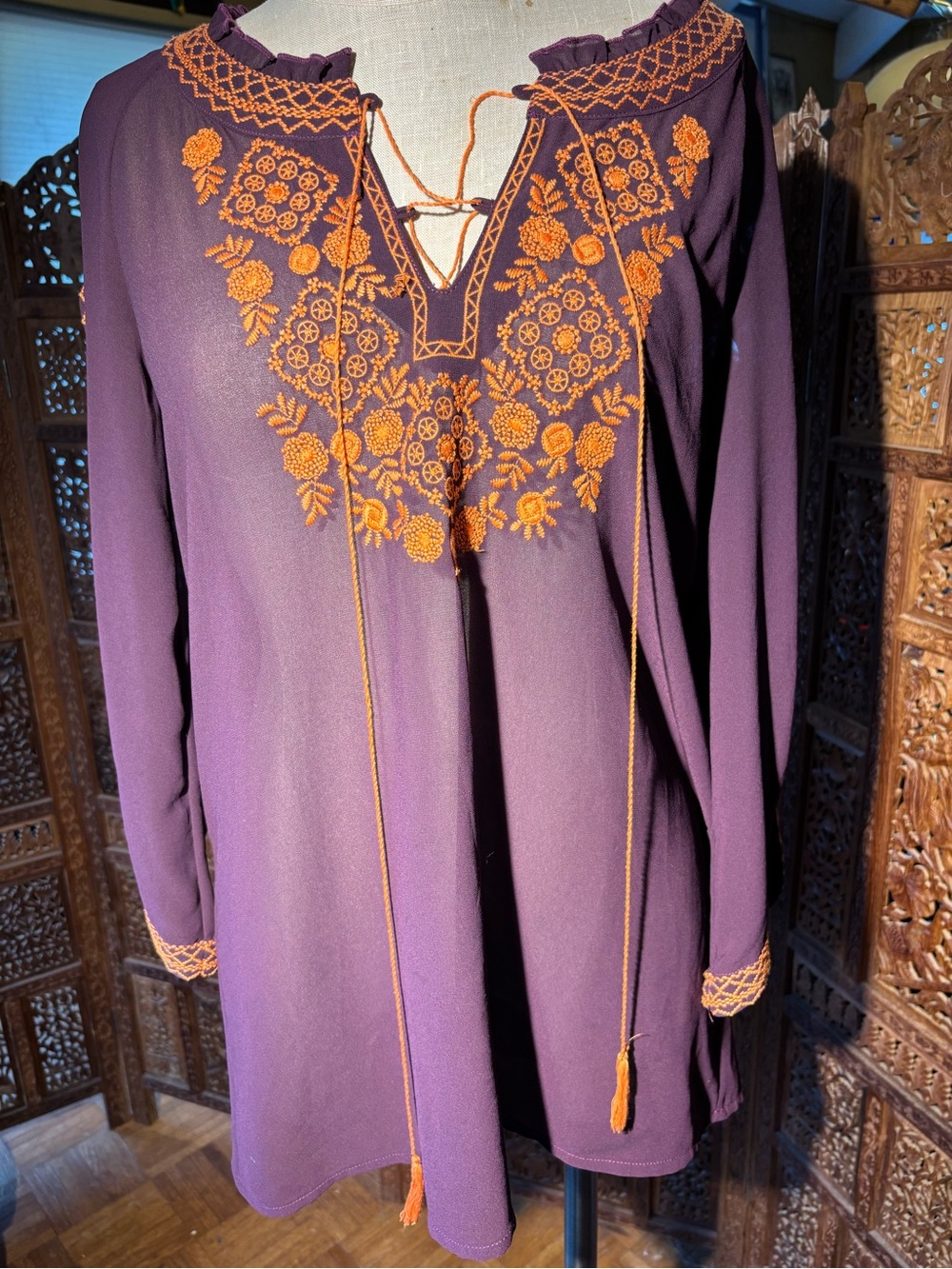ivy jane purple blouse with orange embroidery